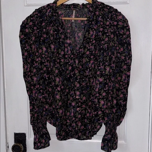 FREE PEOPLE MEANT TO BE FLORAL COTTON BLOUSE - Picture 3 of 12
